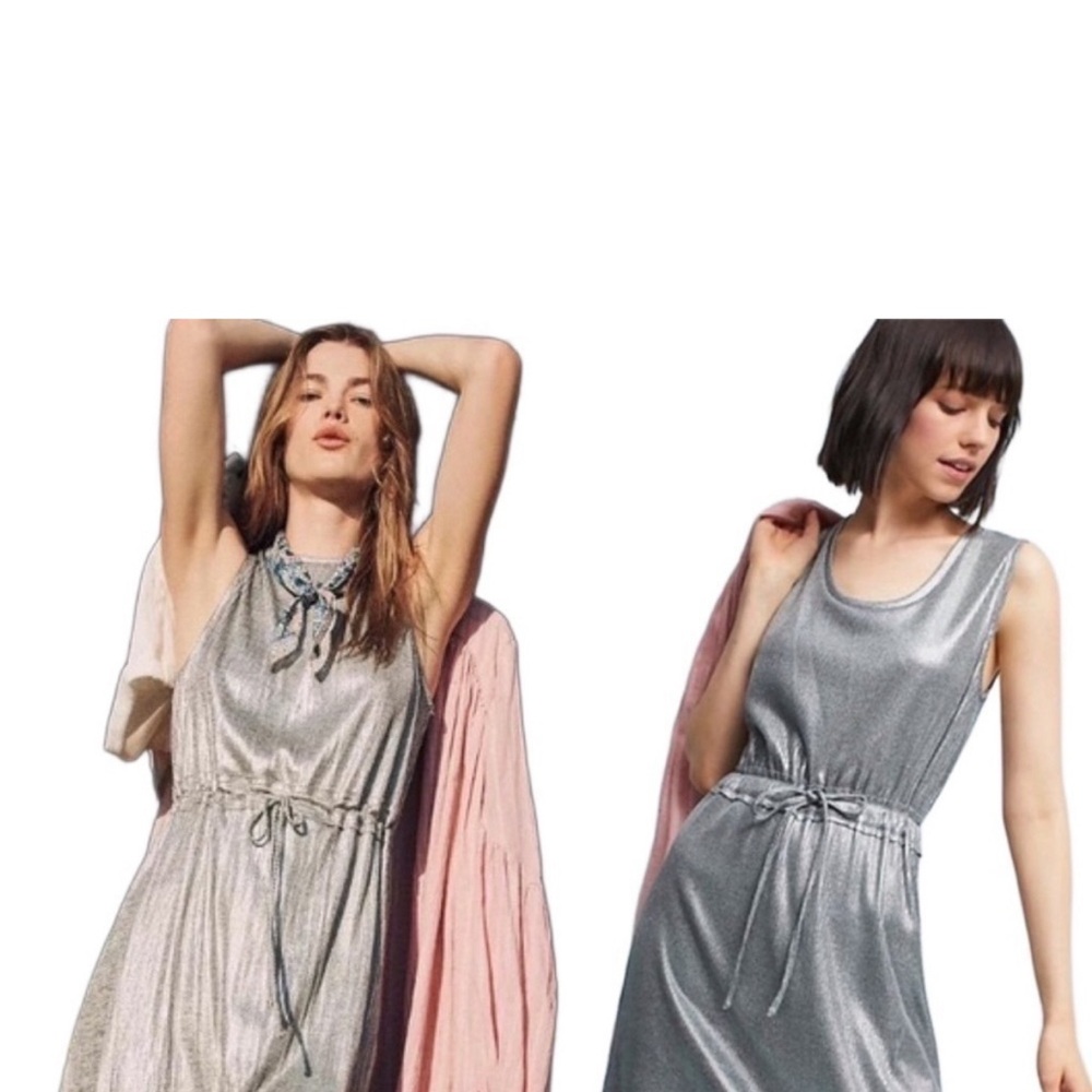 NWT Dolan Left Coast by Anthropologie Silver Metallic Knit Dress Size Small